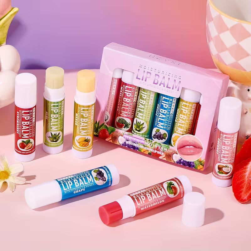 6-Piece Fruity Lip Balm Set – Vitamin E & Honey | Deep Hydration & Soft, Kissable Lips