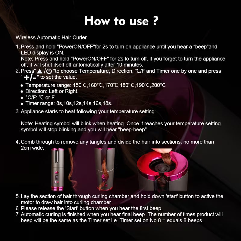 Luxury Cordless Auto Hair Curler – Ceramic, USB Rechargeable & Fast Perfect Curls