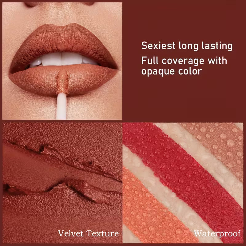 HANDAIYAN 6-Piece Matte Liquid Lipstick Set – Waterproof, Long-Lasting & Smudge-Proof | Full-Coverage Velvet Finish in 6 Stunning Shades