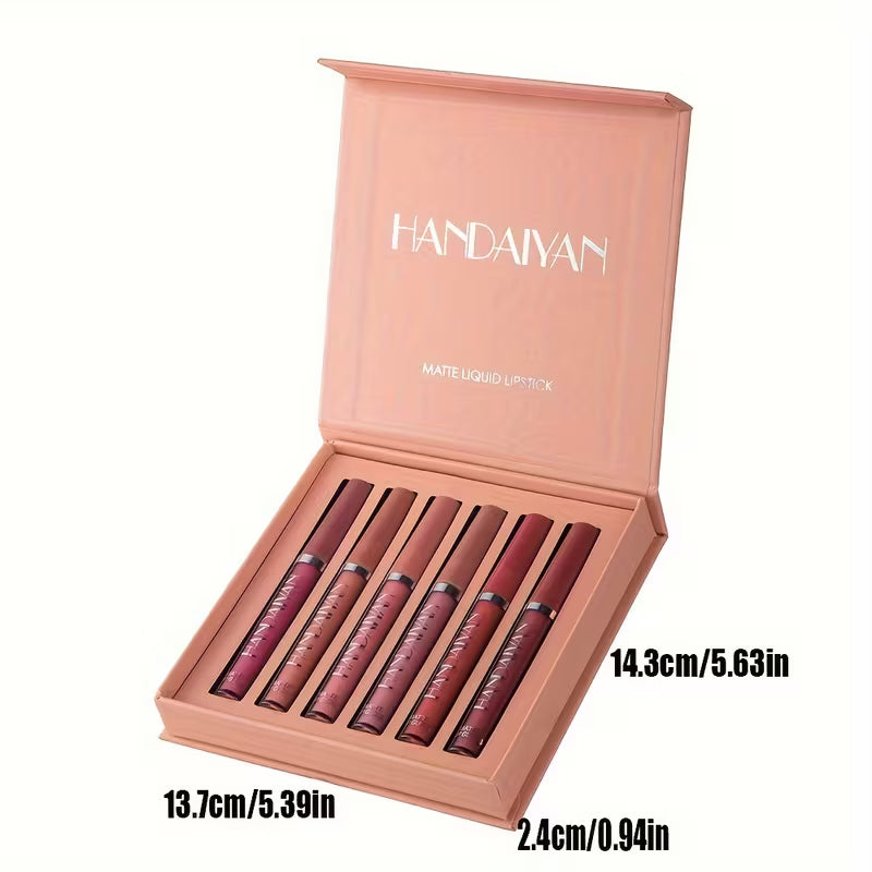 HANDAIYAN 6-Piece Matte Liquid Lipstick Set – Waterproof, Long-Lasting & Smudge-Proof | Full-Coverage Velvet Finish in 6 Stunning Shades