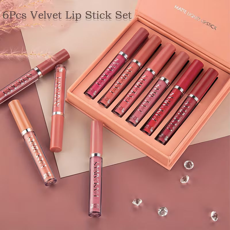 HANDAIYAN 6-Piece Matte Liquid Lipstick Set – Waterproof, Long-Lasting & Smudge-Proof | Full-Coverage Velvet Finish in 6 Stunning Shades