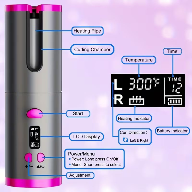 Luxury Cordless Auto Hair Curler – Ceramic, USB Rechargeable & Fast Perfect Curls