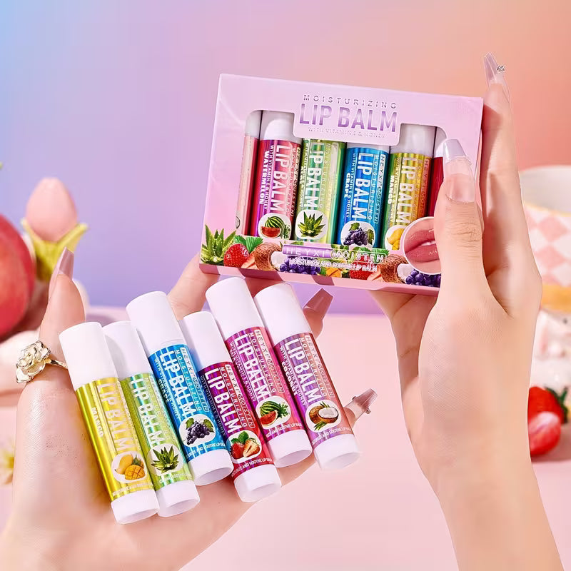 6-Piece Fruity Lip Balm Set – Vitamin E & Honey | Deep Hydration & Soft, Kissable Lips
