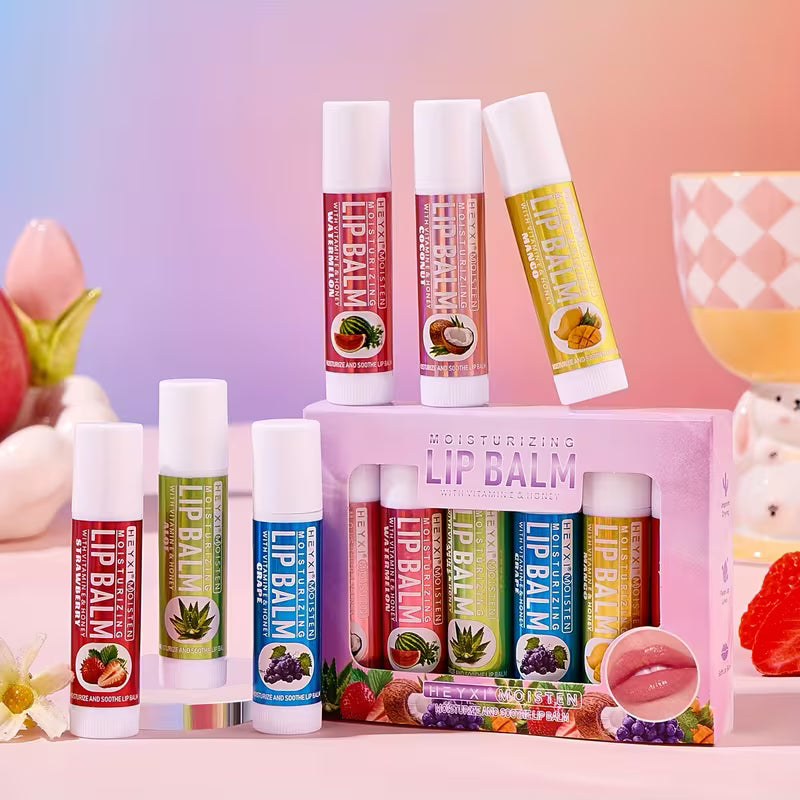 6-Piece Fruity Lip Balm Set – Vitamin E & Honey | Deep Hydration & Soft, Kissable Lips