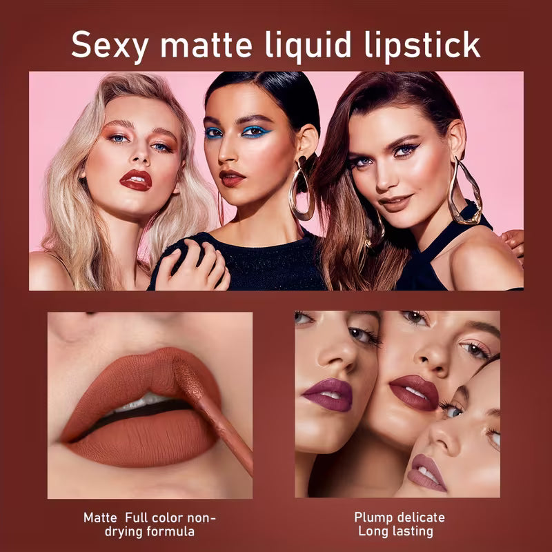 HANDAIYAN 6-Piece Matte Liquid Lipstick Set – Waterproof, Long-Lasting & Smudge-Proof | Full-Coverage Velvet Finish in 6 Stunning Shades