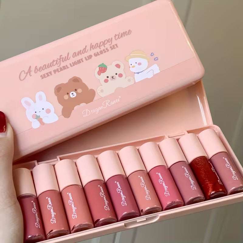 10-Piece Diamond Shine Lip Gloss Set – Moisturizing, Non-Sticky & Mirror Finish