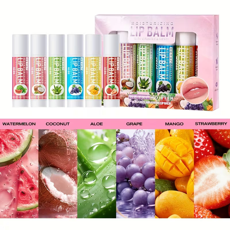 6-Piece Fruity Lip Balm Set – Vitamin E & Honey | Deep Hydration & Soft, Kissable Lips