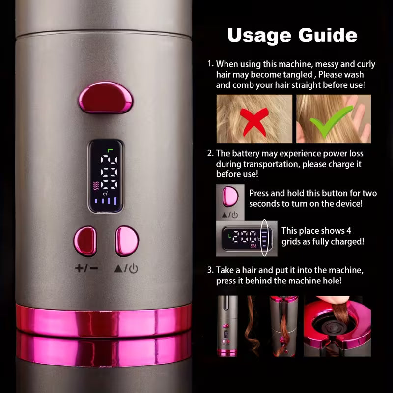 Luxury Cordless Auto Hair Curler – Ceramic, USB Rechargeable & Fast Perfect Curls