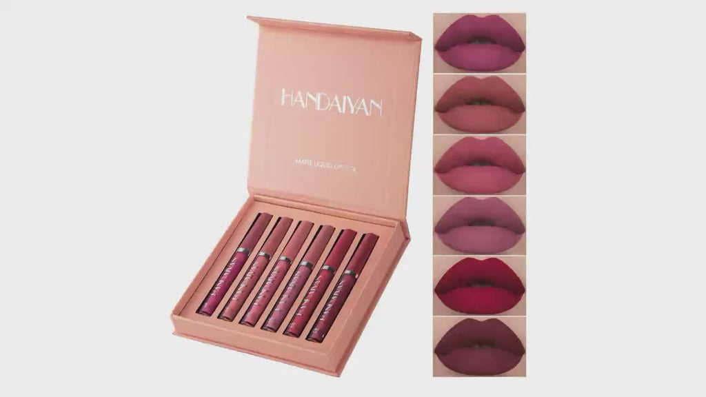HANDAIYAN 6-Piece Matte Liquid Lipstick Set – Waterproof, Long-Lasting & Smudge-Proof | Full-Coverage Velvet Finish in 6 Stunning Shades